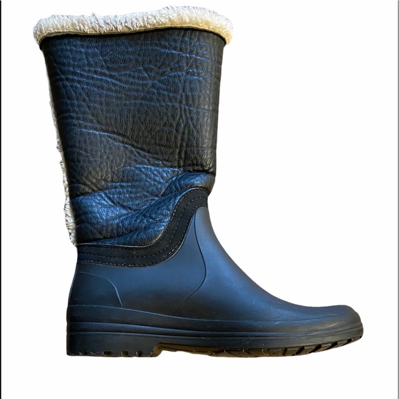 Faux Fur Lining Winter Mid Claves warm Boots. Black Leather Size 37 GUC - Picture 3 of 9